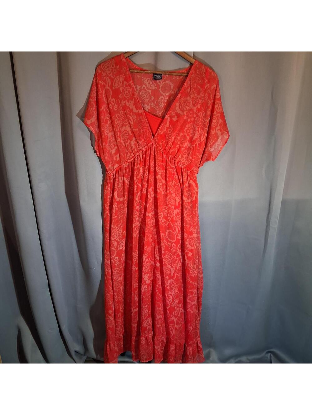 Faded Glory Red Floral Maxi Dress Size XL 16-18